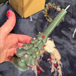 Anthropologie Festive Tree Decorative Shaped Green Wax Candle - Christmas Tree